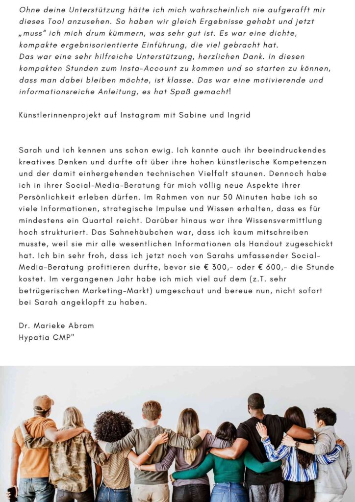 Testemonials: Künstlerinnenprojekt, Hypatia/Dr Marieke Abram